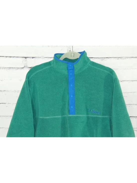 LL Bean Classic Snap Fleece Pullover Sweater Outdoor Athletic Green XS - Picture 3 of 11